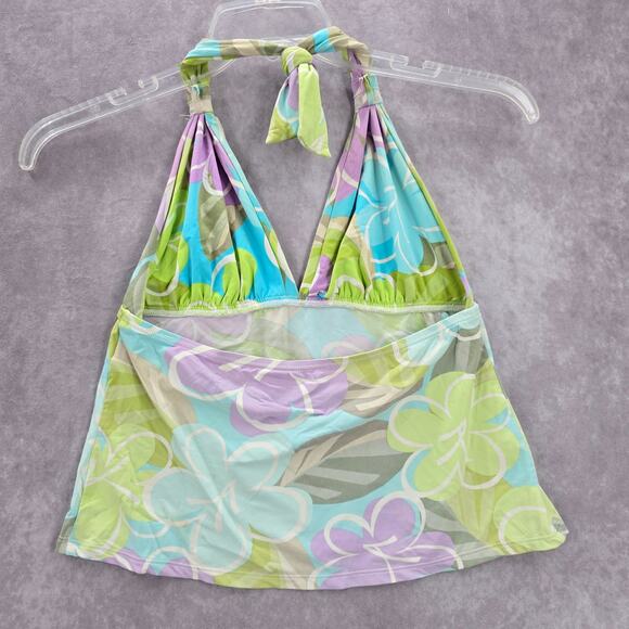 Anne Klein Green Floral Halter Swimwear Tankini Tank Top Medium M 8 - Picture 2 of 7
